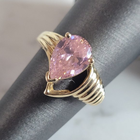 Womens Vintage Estate 10k Yellow Gold Rose Quartz Ring 3.6g...